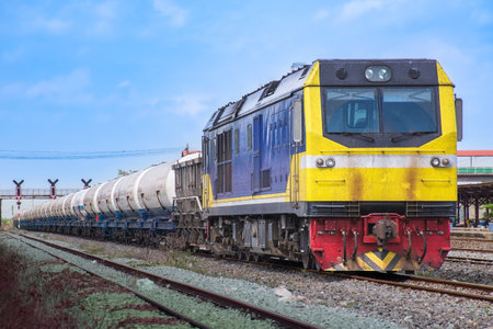Freight train at the station. Railway transport. Freight transportation.の写真素材