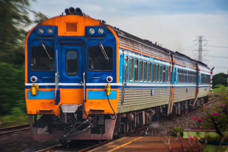 Diesel railcar on the way to the station in  Thailand.の写真素材