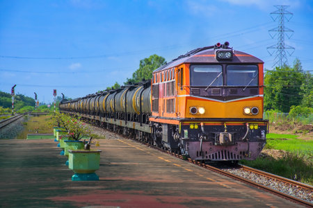 Locomotive with Tanker-freight train  is moving on the railroad in Thailand.の写真素材
