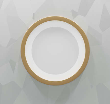 Round gold frame on an abstract gray background. 3d renderの写真素材