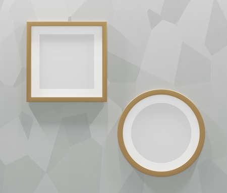 2 gold frames on a gray abstract background. 3d renderの写真素材