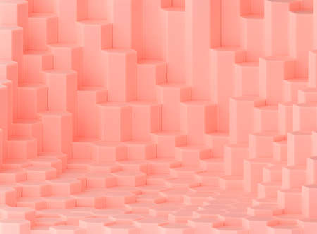 Hexagonal background, peach-colored, showcase for product, 3d render