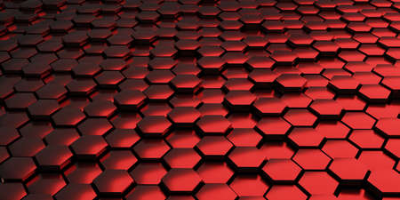 Abstract red background with metal hexagons, 3d renderの写真素材