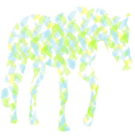 Horse silhouette of colored leavesの写真素材