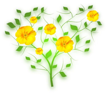 Illustration of tree decorated with yellow bloomsの写真素材