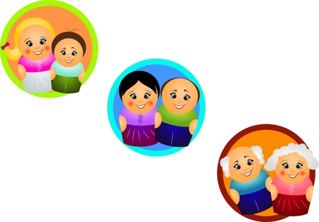 Three circles with two people of different agesの写真素材