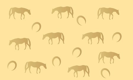 Light brown horse texture with horseshoe and silhouette of walking horseの写真素材