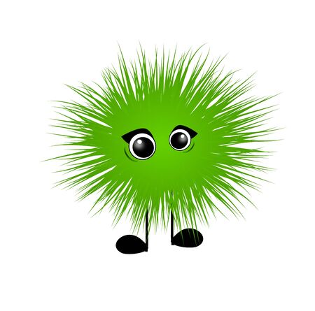 Green cute hairy monster on white backgroundの写真素材