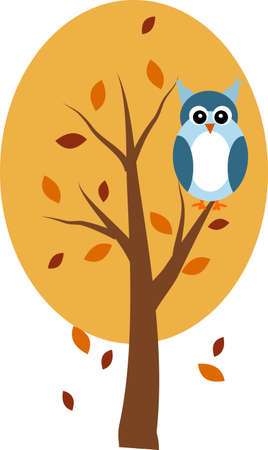 Vector illustration of owl sitting on autumn treeのイラスト素材