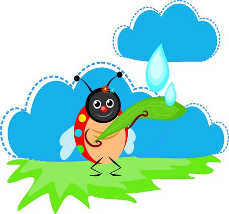Vector illustration of happy ladybug catching rainy dropsのイラスト素材