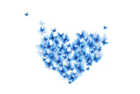 Illustration of blue butterflies in the shape of heartの写真素材