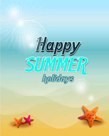 Illustration of vertical summer background with greeting to happy summer holidaysの写真素材
