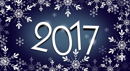Blue white greeting card to new year 2017 with snowflakesの写真素材