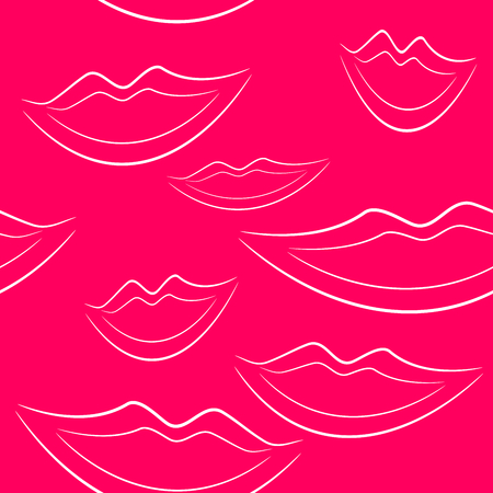 Pink background with white lips pattern seamlessの写真素材