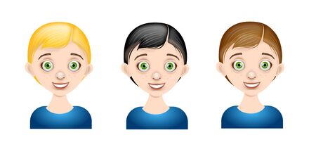 Illustration of three boys avatar with different color of headの写真素材