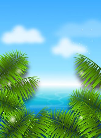 Illustration of summer background with blue sky and oceanの写真素材