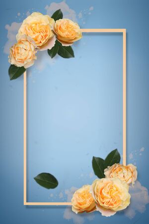 Greeting card with yellow roses suitable for wedding or calebrationの写真素材