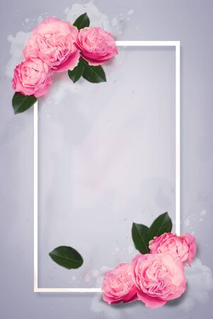 Greeting card with pink roses suitable for wedding or calebrationの写真素材