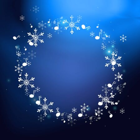 Circle set of white snowlakes and music notes on colorful backgroundの写真素材