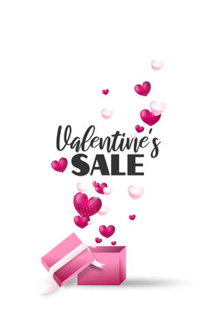 Illustration of open box with small pink heart and text Valentine's Saleの写真素材