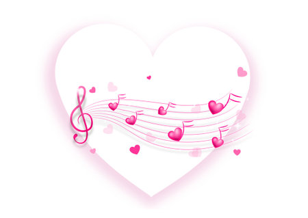 Illustration of big white heart with music notes decorationの写真素材
