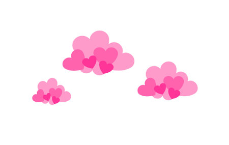 illustration of pink romantic clouds on white backgroundの写真素材