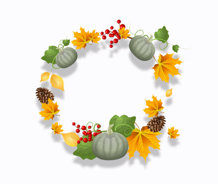 Illustration of autumn objects on a white backgroundの写真素材