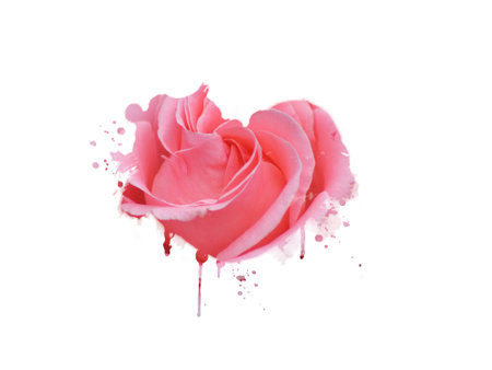 Illustration of watercolor heart made from pink roseの写真素材