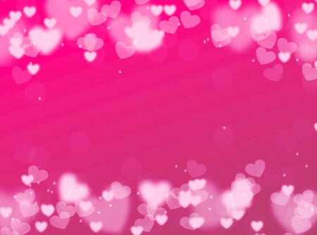 Illustration of pink background with lights hearts decorationの写真素材
