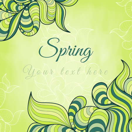 Template with abstract wavy striped leaves. in spring or summer theme. frame design for ..card, packaging, invitations, decoration, bagのイラスト素材