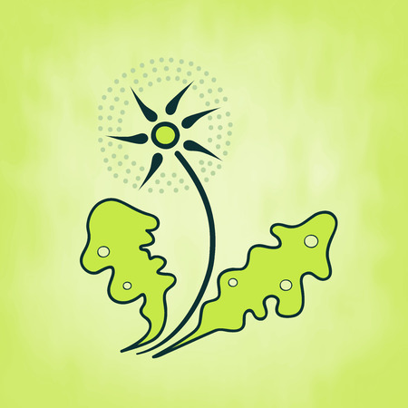 Dandelion with green leaves, spring theme, vector illustrationのイラスト素材