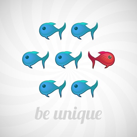 Be unique concept, blue and red fish, isolated vector illustrationのイラスト素材