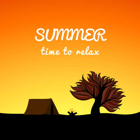 Poster summer landscape style, recreation theme, vector background illustrationのイラスト素材