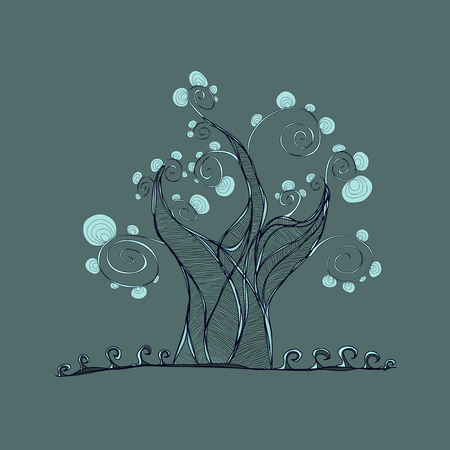 tree with branches and leaves, fresh grassのイラスト素材