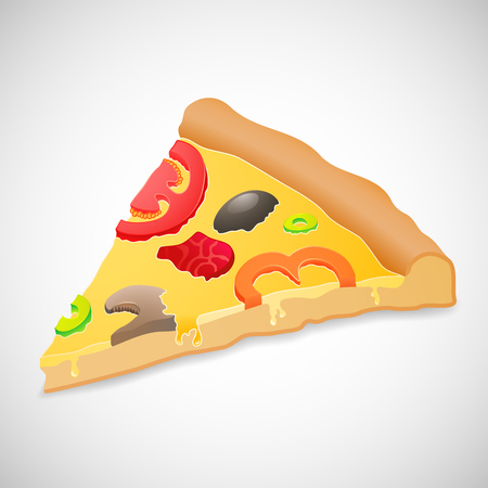 Big piece pizza, isolated over white background, food vector illustration, used for menu, icon, website design, invitation in pizzeriaのイラスト素材