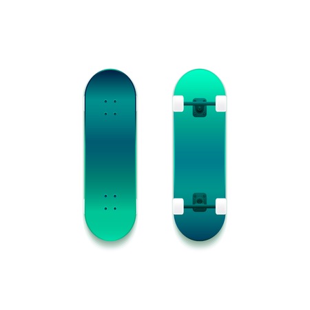 Set of vector skateboards, neon color surface, green cyan, intricately detailed, upper and lower side with small detail, vector illustrationのイラスト素材