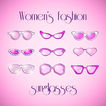 Women fashion isolated pink sunglasses vector setのイラスト素材