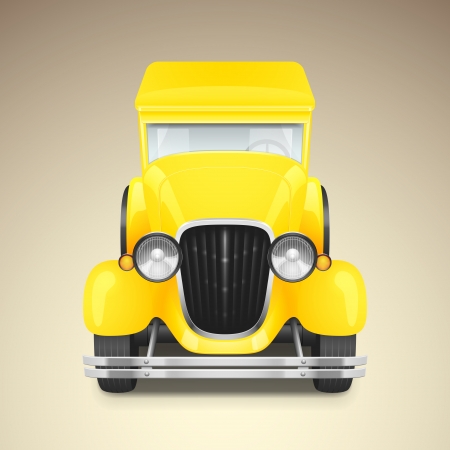 Vector yellow retro car icon, vector illustrationのイラスト素材