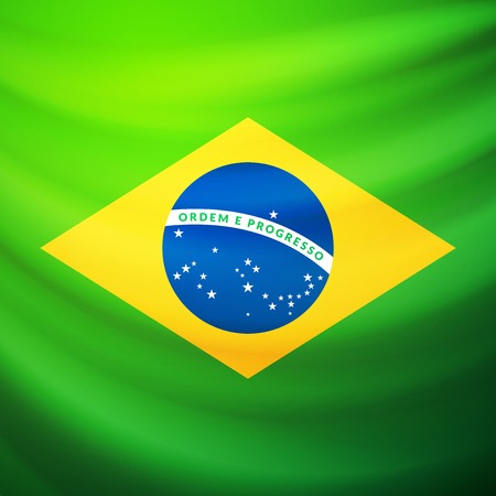 Waving fabric flag of Brazil, vector background illustrationのイラスト素材