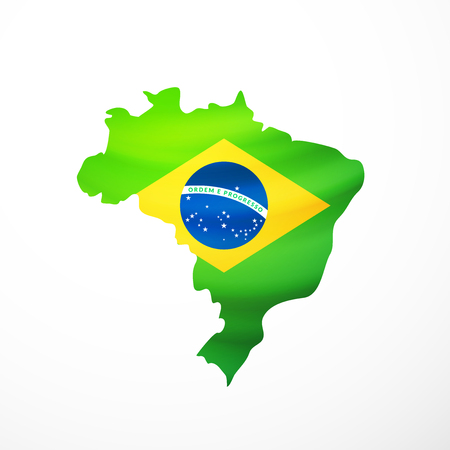 Vector flag maps of Brazil, with waving flag isolated on whiteのイラスト素材