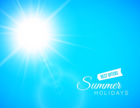 Summer background with a summer sun burst with lens flare, blue vector illustrationのイラスト素材