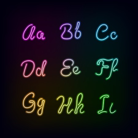 Neon rainbow color glow alphabet.のイラスト素材