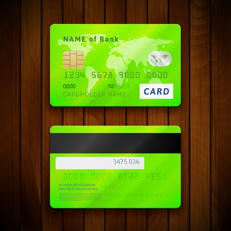 Detailed glossy green credit cards with two sidesのイラスト素材