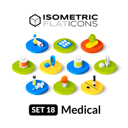 Isometric flat icons, 3D pictograms vector set 18 - Medical symbol collectionのイラスト素材