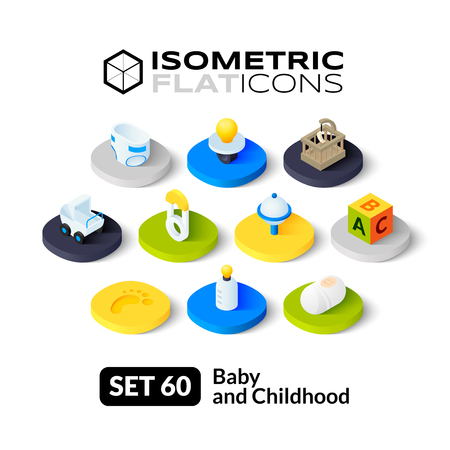 Isometric flat icons, 3D pictograms vector set 60 - Baby and childhood symbol collectionのイラスト素材