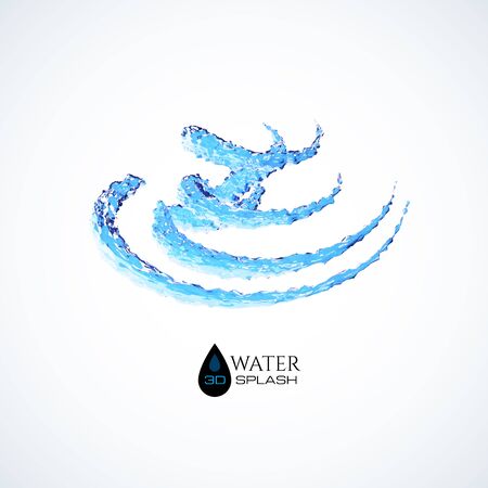 Blue 3D water splash isolated on white, vector backgroundのイラスト素材
