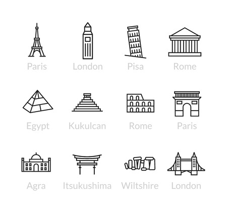 World landmarks outline icons, abstract vector setのイラスト素材