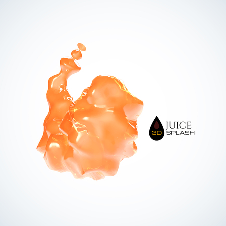 Orange 3D juice splash isolated on white, vector backgroundのイラスト素材