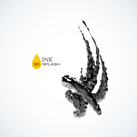 Black 3D ink or oil splash isolated on white, vector backgroundのイラスト素材