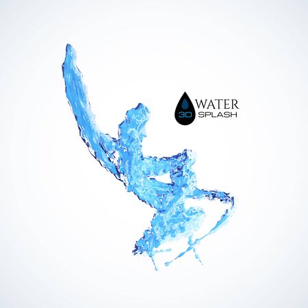Blue 3D water splash isolated on white, vector backgroundのイラスト素材